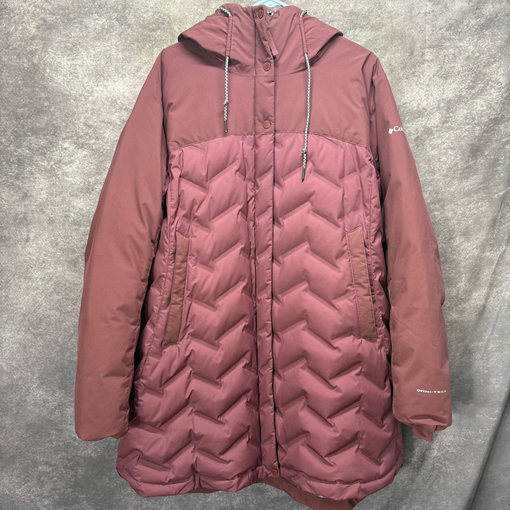 Columbia Mountain Croo Long 650 Fill Down Jacket Womens 2X Maroon Omni-Heat